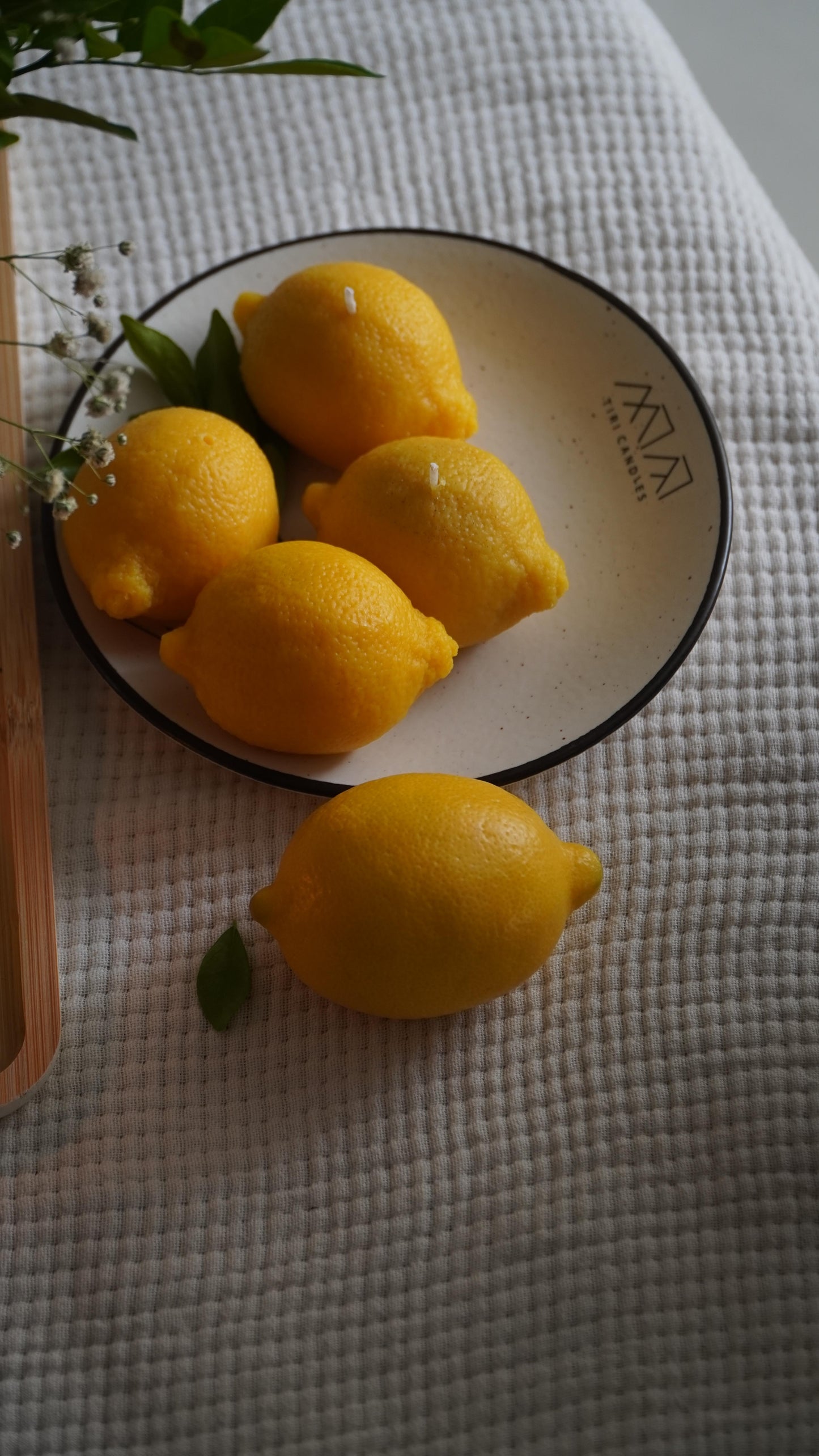 Lemons on a plate with a blurred background